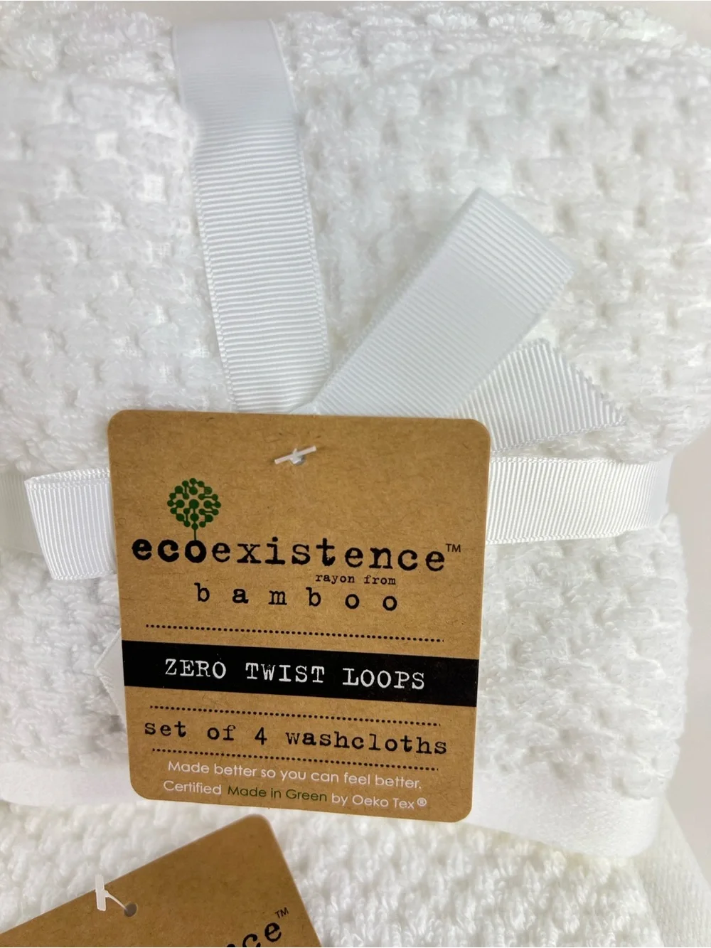 Ecoexistence Bamboo Bath Towel Set White Zero Twist Loops Soft Textured 8 Pc NEW